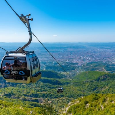 Tirana,,Albania,,September,29,,2019:,Gondola,Lift,Reaching,Stop,At