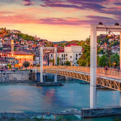 Amazing,Evening,Cityscape,Of,Berat,Town.,Splenedid,Spring,Sunset,In