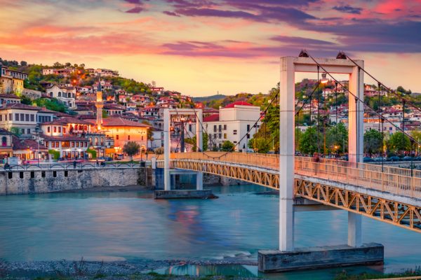 Amazing,Evening,Cityscape,Of,Berat,Town.,Splenedid,Spring,Sunset,In